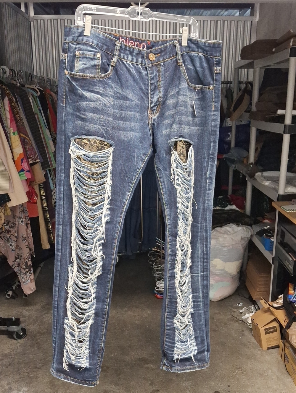 Takeshy Kurosawa Blue Distressed Skinny Jeans with Snake-Print Insets